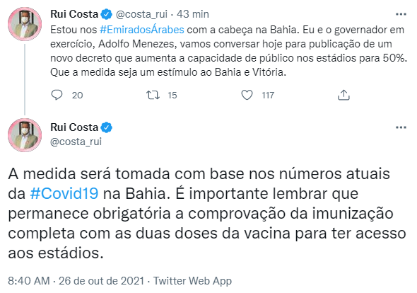 Rui Costa anuncia que vai aumentar capacidade permitida de publico